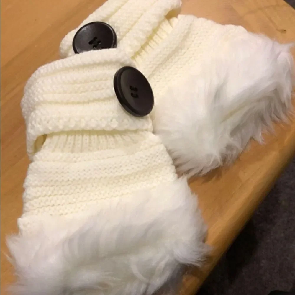 Fingerless,  knitted gloves faux rabbit fur super cute .